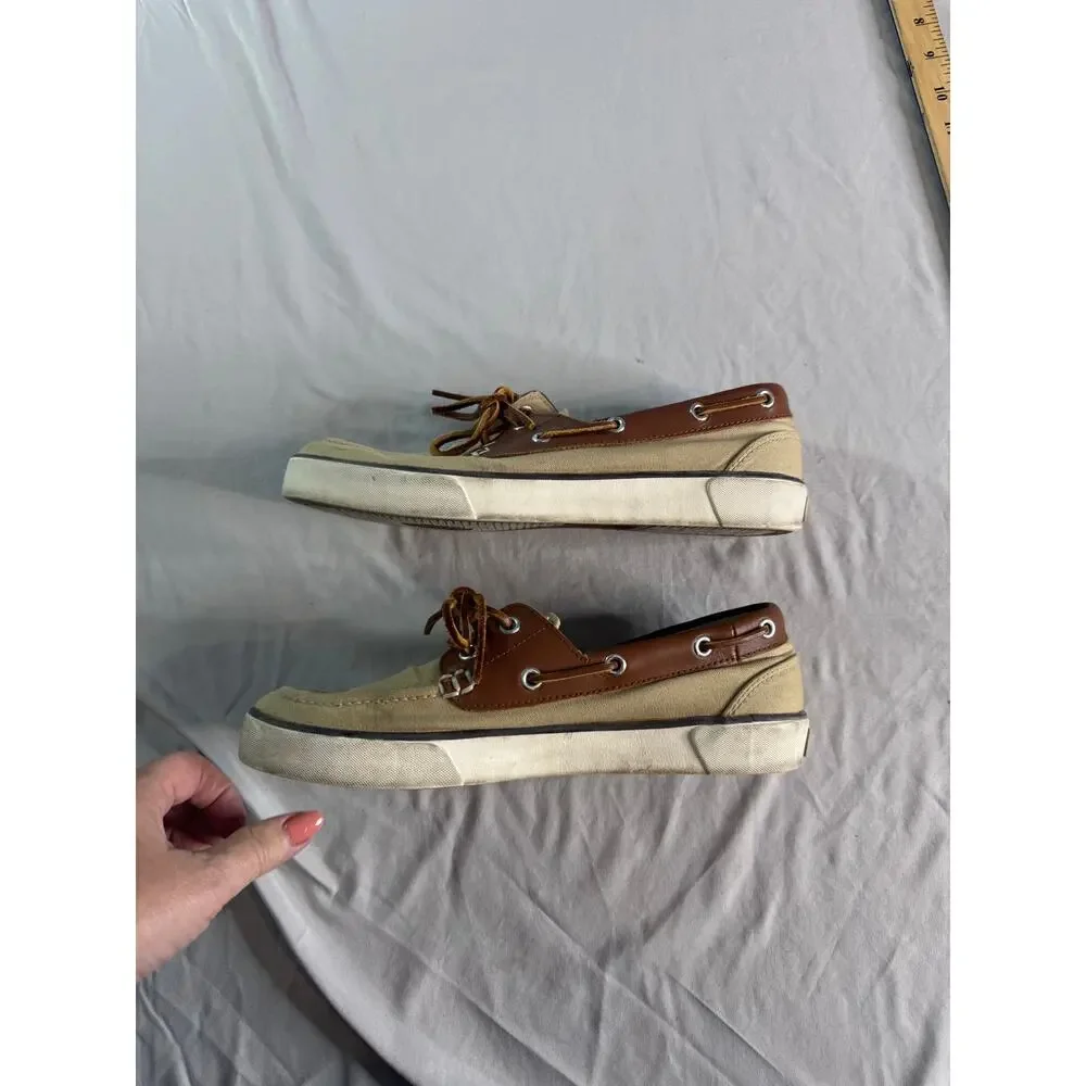 Polo Ralph Lauren Rylander Mens 8D Tan Canvas Leather Boat Shoes Preppy